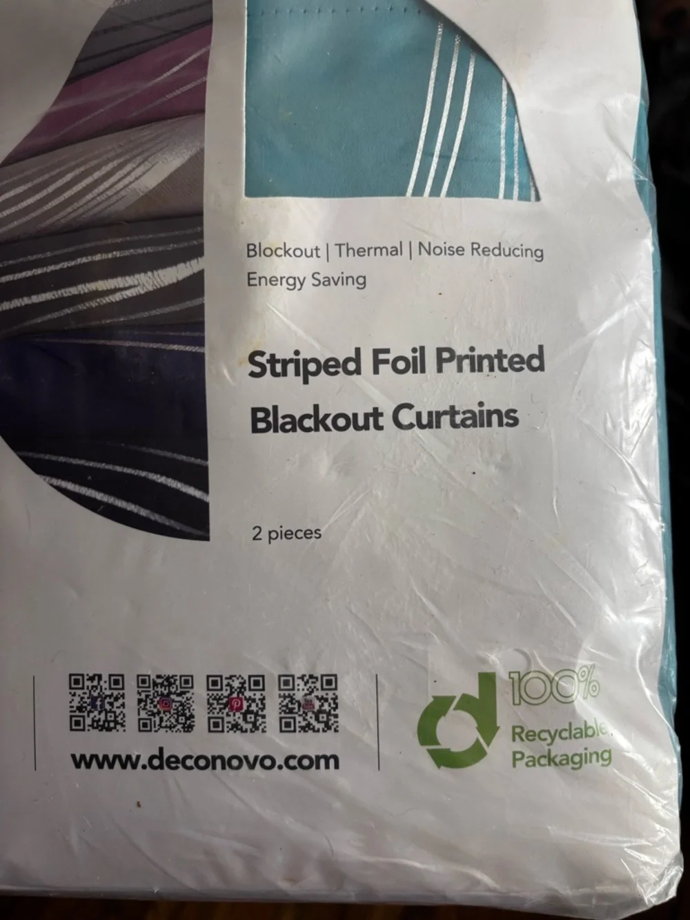NWT Deconovo Striped Foil Printed Blackout Curtains - Teal